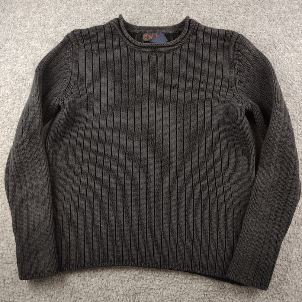 VTG Ralph Lauren Roll Neck Sweater Sz Large Womens Ribbed Knit Black Minimalist